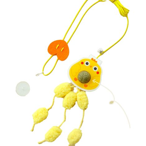 Jouet à ficelle pour chat, porte suspendue, plume élastique rétractable, attrayant, petit poulet jaune (1/5)