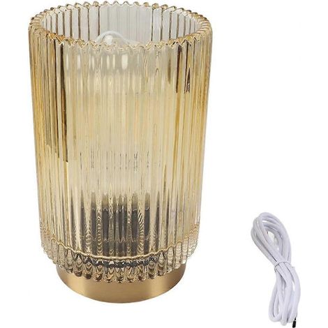 Lampe de table portable RUIYUE, lampe de nuit rechargeable avec minuterie et abat-jour en verre, lampe de table portable pour salon ou table de chevet (cylindre ambré) (1/2)