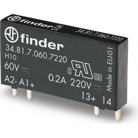RELAIS STATIQUE POUR CIRCUIT IMPRIME 1NO 0,2A ENTREE 24VDC SORTIE 220VDC EPAISSEUR 5mm FINDER 333007