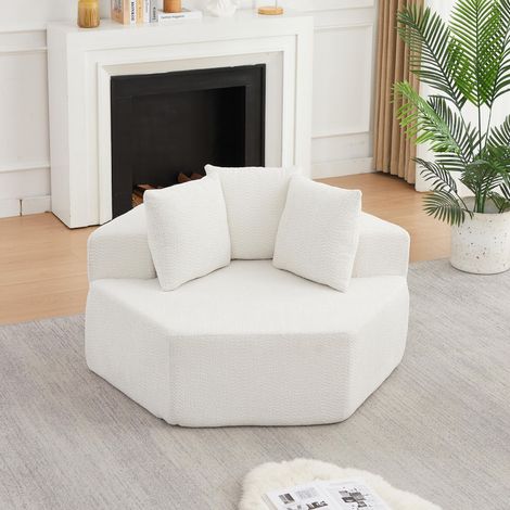 Sillón modular individual hexagonal sofá de suelo moderno en tejido de chenilla con 3 cojines para salón - beige (1/5)