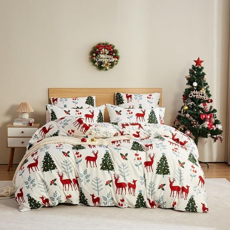 Weihnachts-Bettwäsche-Set 135x200 cm mit Kissenbezug 80x80 cm, Mikrofaser, Reißverschluss