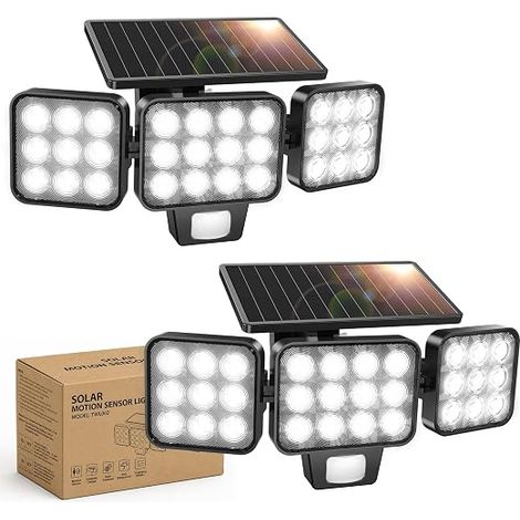 Set of 2 Solar Motion Detector Light, Spotlight 120 LED Solar Powered Outdoor with 3 Modes, 270° Illumination, IP65 Waterproof Solar Light Outdoor Wall Light (1/5)