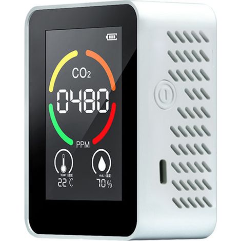 Luftqualitätsmonitor für Innenräume, CO2-Messgerät, Kohlendioxid-Detektor, Temperatur- und Feuchtigkeitsmesser mit LED-Digitalanzeige und LCD-Bildschirm, wiederaufladbarer Akku (1/5)