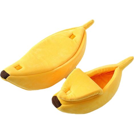 Banana Cat Bed - Semi-Enclosed Pet Bed - For Cats Kittens Rabbits Small Dogs - Polyester And Sponge - Yellow - 65 X 25 X 5 Cm - 1 Piece (1/5)