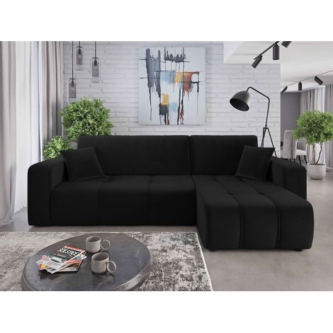 Ecksofa mit Schlaffunktion Sofa DAGNY in Stoff Kronos Schwarz Ottomane Rechts