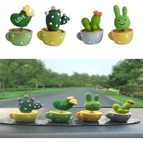 Décoration de tableau de bord de voiture,4 pièces tête secouante,plante fleur cactus,accessoires en résine PZCC