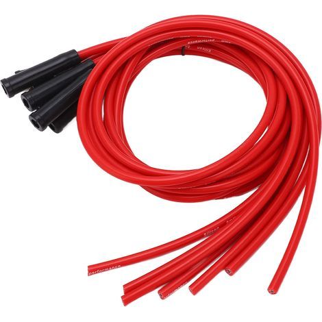 Jeu de Fils de Bougie D'allumage, Jeu de Fils D'allumage de Bougie D'allumage Rouge 8 Mm de Diamètre 1 M de Longueur Jeu de Fils D'allumage de Bougie D'allumage de Remplacement pour Voitures Classique (1/4)