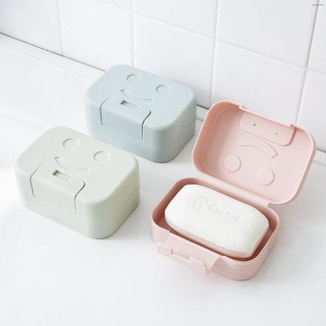 Porte-savon de voyage deux pièces en plastique avec couvercle, pour lavabo et voyage (rose) - 11 x 7,5 x 5 cm (1/3)