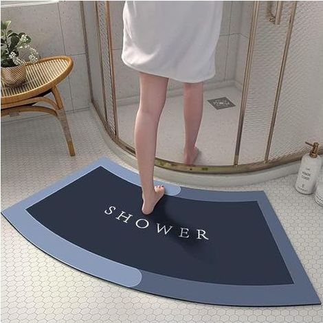 Tapis de Douche Incurvé Diatomite, Super Absorbant Tapis de Douche Arrondi en Quart de Cercle, Lavable Tapis Douche Angle Antidérapant pour Sortie de Cabine Douche,Bleu,40x75CM (1/5)