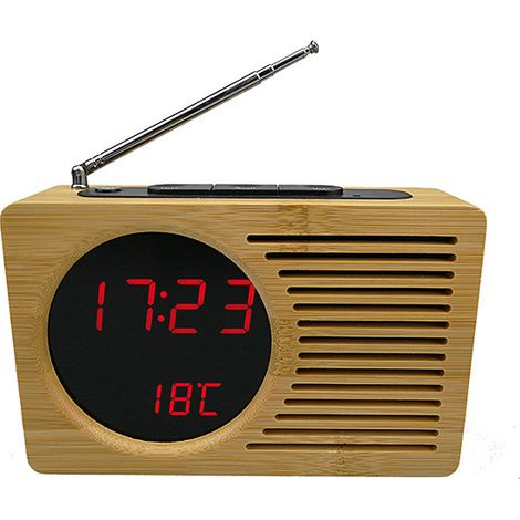 Retro Bedside Wooden Clock Radio, Lazy Mute Alarm Clock, Creative Gift Electronic Clock New Bamboo LED Clock FM Radio Electronic Clock Radio Red Temperature Display uG21JodfQ (1/3)