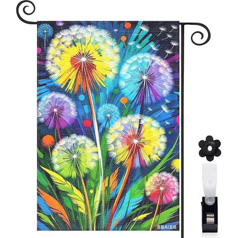 Bannière de cour pissenlits et papillons jaunes et rouges 30 x 45 cm décoration terrasse et balcon (1/5)