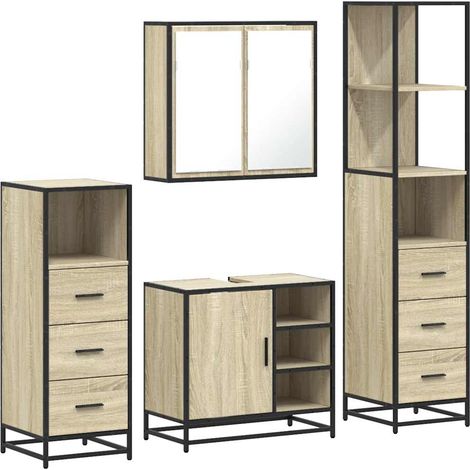 Maison Exclusive - 4-tlg. Badmöbel-Set Sonoma-Eiche Holzwerkstoff