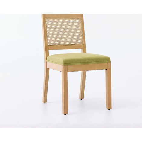 Set de 2 chaises de cuisine en rotin, sièges champêtres à dossier cannage, fauteuils d'appoint vintage avec bâti en bois massif, coussins ergonomiques à mousse et ressorts, teinte olive, DE2883OL (1/5)