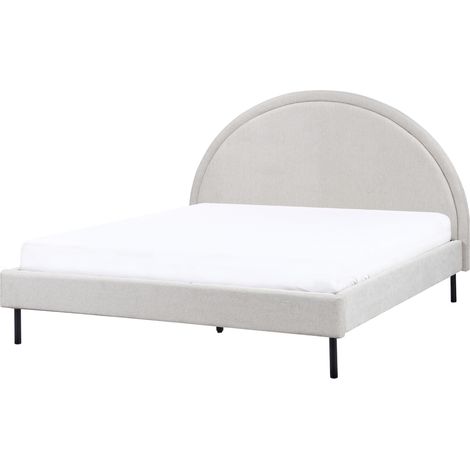 Cama minimalista de tela tapicería poliéster somier cabecero semicircular 160 x 200 cm gris claro Margut