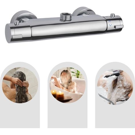 Mitigeur thermostatique de douche avec bouton de sécurité à 38 °C Chromé 0.5-0.7Mpa (1/5)