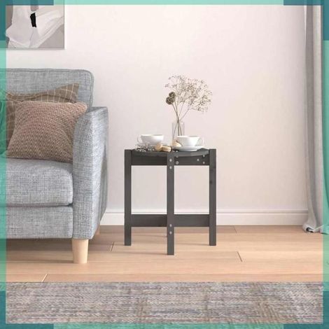 Table basse - 822314 - Bois massif de pin - Gris - Diam. 42,5 x H 45 cm (1/5)