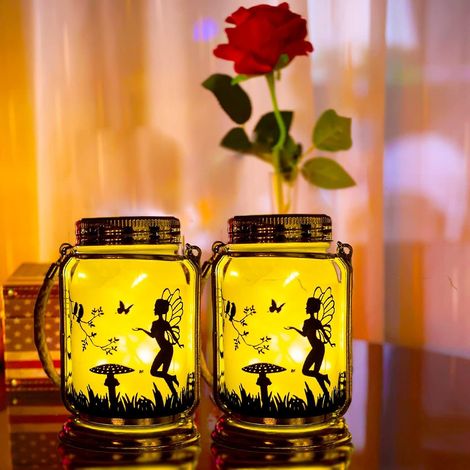 Lanterne solaire décorative féerique, veilleuse - Décorations féeriques d'extérieur, cadeau, lampe suspendue en verre dépoli (1/4)
