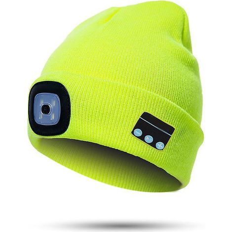 Bonnet Bluetooth avec lampe frontale LED rechargeable, chaud et tricoté, idéal pour l'hiver.