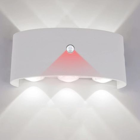 LED Blanche Applique Murale Lampe Extérieur avec Detecteur de Mouvement 8W Éclairage Mural IP65 Étanche Moderne Aluminium Up Down Lampe Murale Jardin Pathway Decorative (Lumière Chaude 3000K)