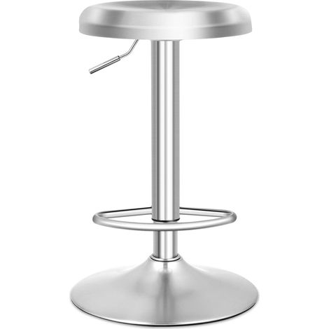 COSTWAY Taburete de Bar Giratorio, Taburete Redonda Ajustable en Altura, Taburete Alto con Reposapiés, Mango y Base Grande, Silla de Barra de Acero Inoxidable para Cocina, Bar, Cafetería (1/5)