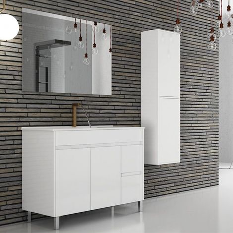 Mueble de baño ancho Isquia con lavabo y espejo. Se envía montado. 80CM Blanco Brillo
