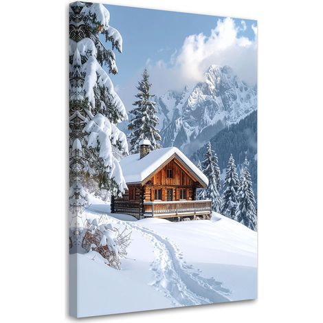 Cuadro en Lienzo, Paisaje invierno cabañas de montaña bosque montañas, 20x30 (1/5)