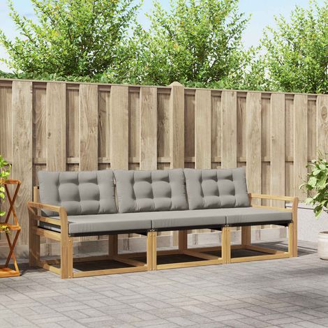 vidaXL Outdoor-Sofagarnitur mit Kissen 3 pcs Weiß und Hellgrau (1/5)