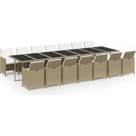 Ensemble à manger de jardin coussins 15pcs Mobilier de jardin Résine tressée Beige (1/5)