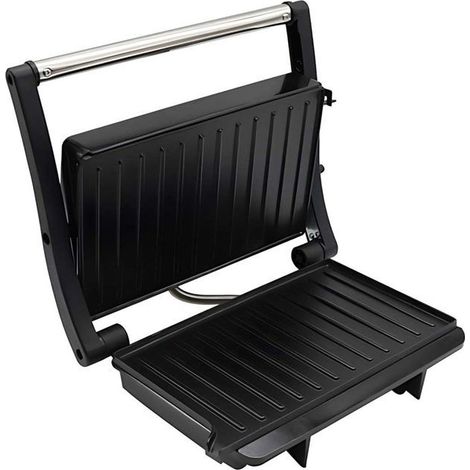 Grill de contact électrique - AVIZAR - 1000W - Plaques antiadhésives - Inox noir - Commande mécanique