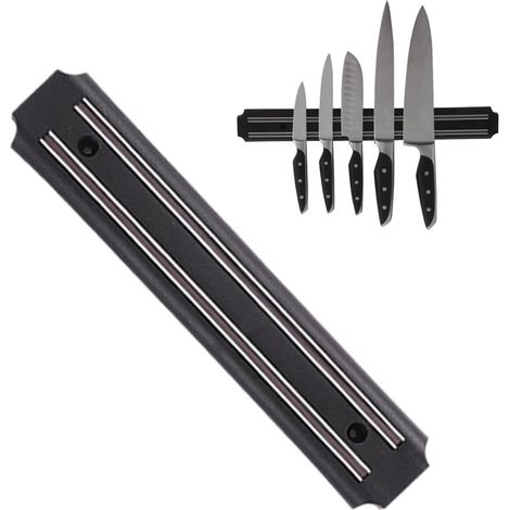 Aimant couteau mural,Porte Couteaux Aimanté,Magnétique pour Couteaux en Acier Inoxydable,Porte-couteau magnétique,Avec outil de montage,19cm,Noir