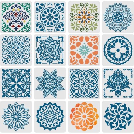 Mandala Pochoir Stencils Kit-16 Pièces Réutilisable Fleurs Dessin Peinture Pochoirs pour Planchers,Fenêtres,Meubles,Tissus,Wall Decor,Modèles de fleurs Mandala - 16 (1/5)