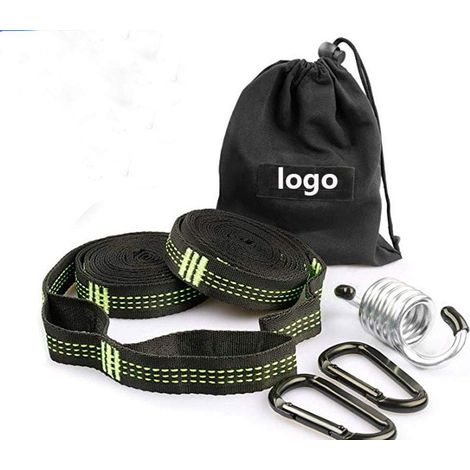 Sangle pour hamac, 3 m x 2,5 cm, poids maximal 500 kg, 16 boucles réglables, 2 mousquetons robustes, crochets à ressort et sac de transport (1/3)