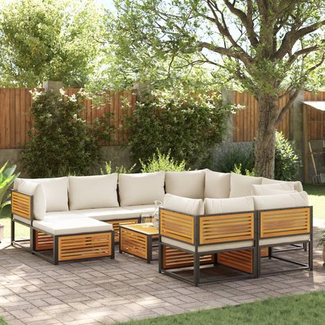 Salon de jardin avec coussins 10 pcs bois d'acacia solide (1/5)