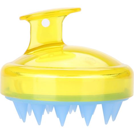 Peigne brosse massant cuir chevelu douche silicone jaune - Brosse massage cheveux lavage shampoing bain, pour homme femme (1/5)