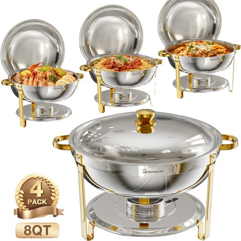 Pentole a doppio fondo, struttura in acciaio inox, elegante finitura semi-dorata, confezione da 4 (1/2)
