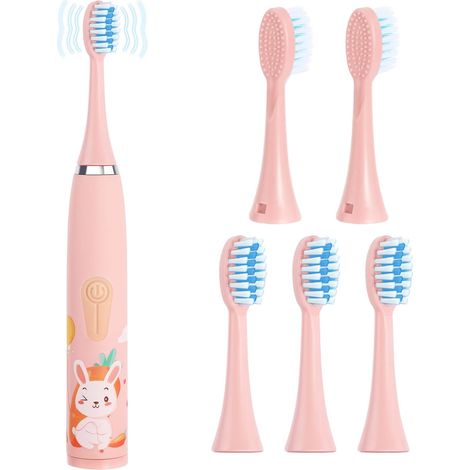 Brosse à dents électrique pour enfants de 3 à 12 ans, brosse à dents de soins dentaires, silencieuse, étanche, batterie pour enfants, avec 5 têtes de brosse, garçons et filles (1/5)