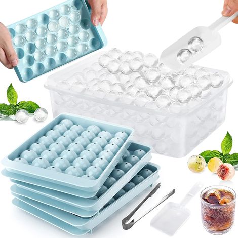 Set di 6 vaschette per cubetti di ghiaccio con coperchio, 99 vaschette rotonde per cubetti di ghiaccio per congelatore, vaschetta per cubetti di ghiaccio per uso alimentare, adatta per secchielli del