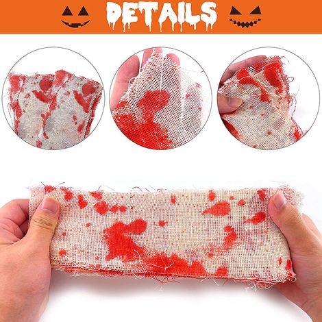Bande d'isolation en tissu sanglant Halloween, ruban de gaze rouge décoratif de scène, accessoire de mise en scène 8cm x 10m / 393,7po (1/5)