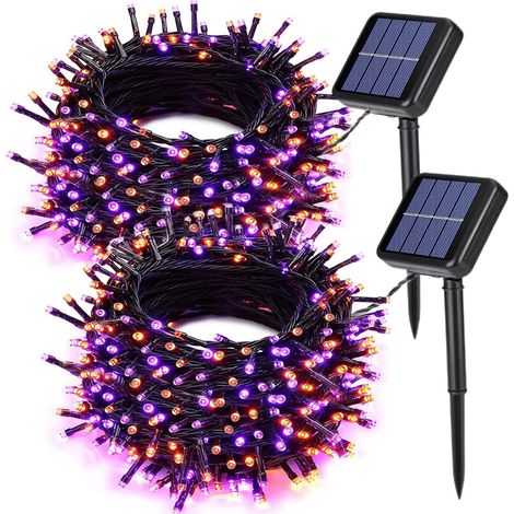Lot de 2 guirlandes lumineuses solaires de jardin (44 m au total), 400 LED - Décoration d'Halloween - Lanternes décoratives - Petites guirlandes lumineuses festives - Guirlandes féériques - Étanche - (1/5)