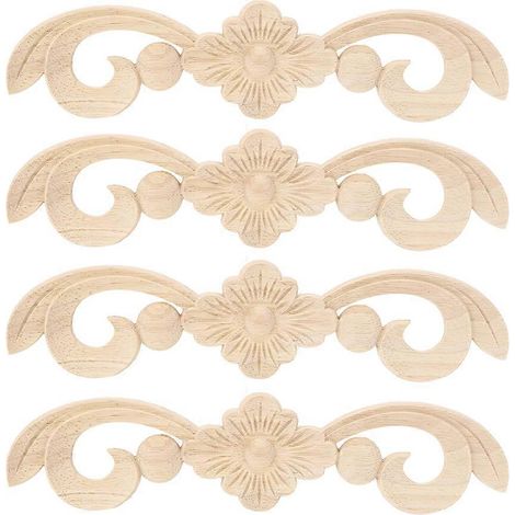 4Pcs Décor Fleur Sculptée Applique Longue Gravure Autocollant Meuble Maison Ornement (1/5)