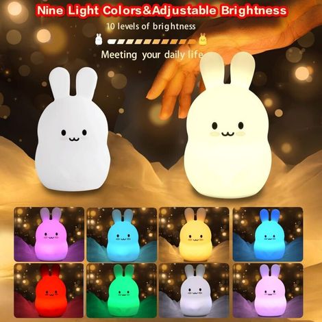 Gros lapin Veilleuse enfant Chambre Lampe Veilleuse bébé Veilleuse lampe enfant LED Veilleuse 9 Couleurs Veilleuse Bébé Veilleuse USB en silicone veilleuse adulte cadeau Cadeau de Nol (1/5)