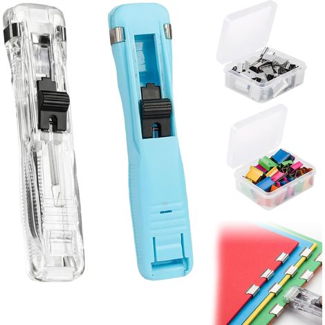 2 Pièce Agrafeuse Sans Agrafes Agrafeuses À Pince Portable, Mini Agrafeuses Créatives Avec 100 Clips Réutilisables Pour Le Bureau, Les Documents, Le Travail, La Maison Et L'école (1/5)