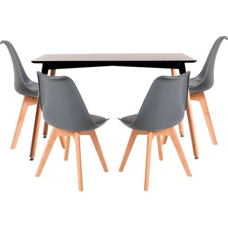 Conjuntos de mesa y sillas - Conjunto Mesa Tower Rectangular 120 x 80 cm Negra y Pack 4 Sillas Synk Basic - Gris (1/5)