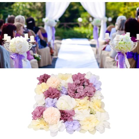 Quadratische künstliche Blumenwand, Blumenarrangement für Hochzeiten, Wand aus künstlichen Rosen und Hortensien, Hochzeitsdekoration, Blumenwand für Einkaufszentren, lila (1/5)