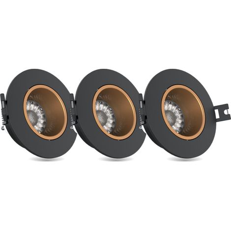 Spot led encastrable - Spot encastrable - Spot led encastrable plafond - Spot encastrable et orientable - Lot 3 Spots GU10 50W 2700K Rond orientable Noir et or IP20 - PACK3SP50RANO (1/5)