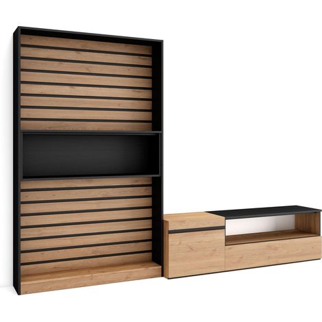 Skraut Home - Ensemble Meuble TV, Meuble Salon Complet, 260x186x35cm, Pour les TV jusqu'à 65", Salon Complet, Style moderne, Chêne et noir (1/5)