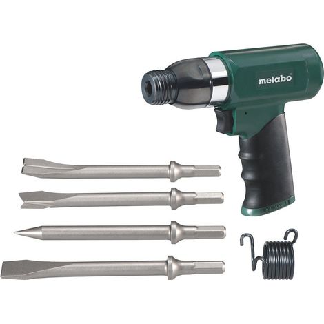 Metabo – Marteau burineur pneumatique léger DMH30 – Pour maçonnerie et béton expansé – Évacuation d'air par poignée – Coffret avec 4 burins