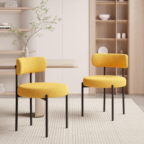 Chaises de salle à manger lot de 2 tissu bouclette jaune design mid-century pieds métal (1/5)