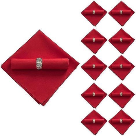 Lot de 10 serviettes de table en polyester 48x48cm pour restaurant, mariage, banquet, dîner, rouge vif (1/5)
