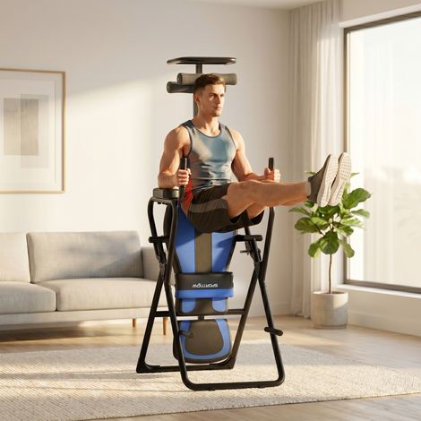 Tabla de Inversión Plegable con Dominadas y Flexiones Altura Ajustable 155-198 cm Ángulos 20° 40° 60° Cinturón Azul (1/5)